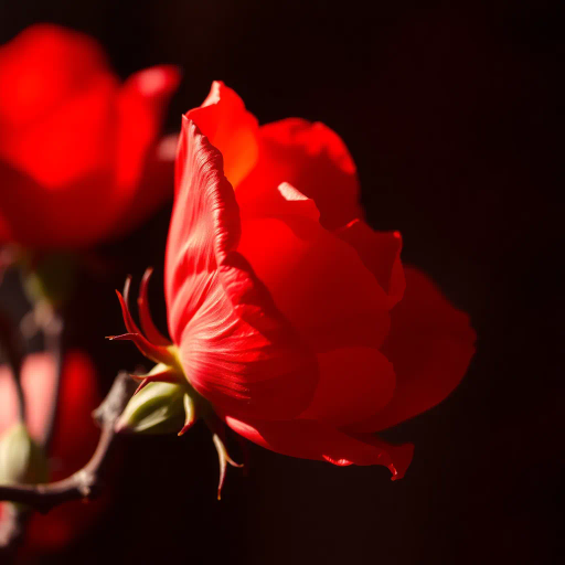 Romanticism, still-life, Delicate, Petals, Thorns, Emotional Symbolism, Warm Lighting, Chiaroscuro, Oil Painting, Impressionism, Fragility, Beauty, Red, Life Cycle, Nature, Art Nouveau