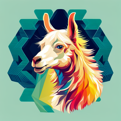 vector art, abstract composition, mechanical design, robotic llama, geometric forms, vibrant color palette