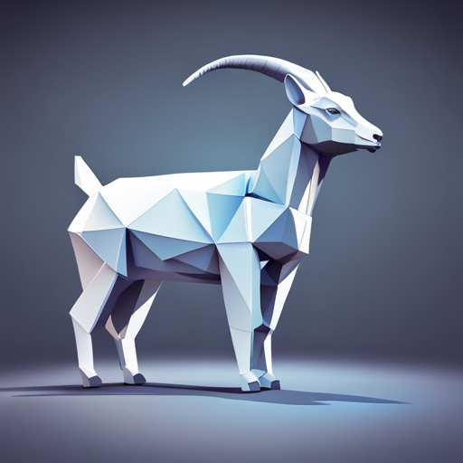 geometric shapes, vector, 3D modeling, low-poly, futuristic technology, artificial intelligence, small robot, goat features, abstract