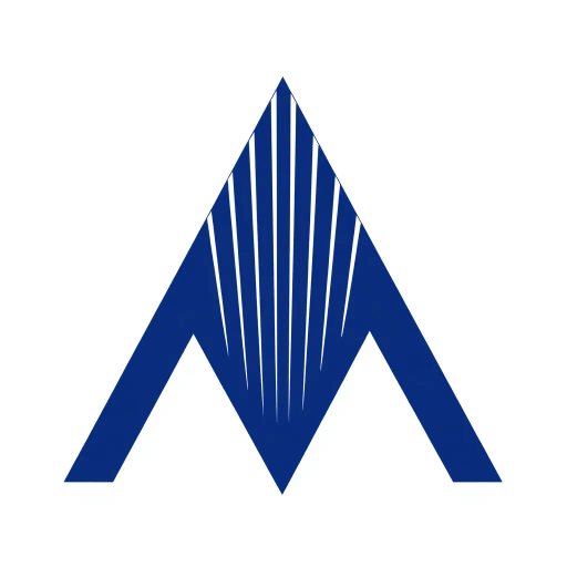 bold letter M, parallel strokes, tapering structure, upward hierarchy, indigo blue, geometric precision, vector design, minimalist aesthetic, structural elegance, balance and symmetry, clean composition, white background, modernist influences, Bauhaus geometry, minimal lines, disciplined form, artistic clarity, abstract expression, Kandinsky inspiration, harmonious contrast, flat color fields, innovative typographic elements, Swiss design principles, mid-century modern vibes