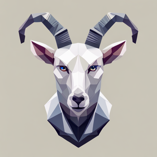 abstract vector, low-poly, geometric shapes, small, goat, antlers, robot, white background, depth, materials, textures