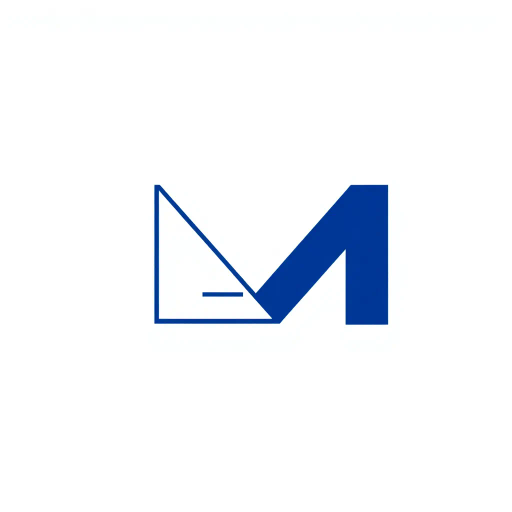 bold M logo mark, solid geometric letter, structured layers, subtle thin horizontal connector lines, indigo on white, modern minimal SaaS branding, flat vector, modernist simplicity, Bauhaus influence, clean design, minimalist aesthetics, structured composition, primary color palette, geometric precision, visual balance, negative space utilization, corporate identity, digital branding, contemporary design language, clarity in form