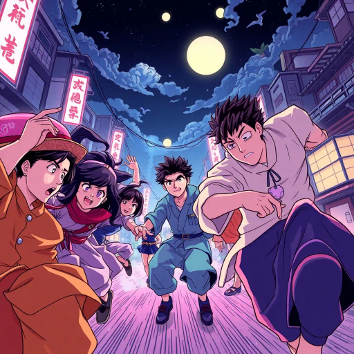 dynamic characters, intricate costumes, vibrant energy, vivid emotion, bold lines, expressive eyes, dramatic angles, energy bursts, vibrant colors, stylized action, cultural references, fantastical elements, modern storytelling, fluid motion, intense drama, character evolution, narrative depth, vibrant landscapes, animated world, stylistic exaggeration, Manga influences, deep shadows, contrasting tones, dynamic composition