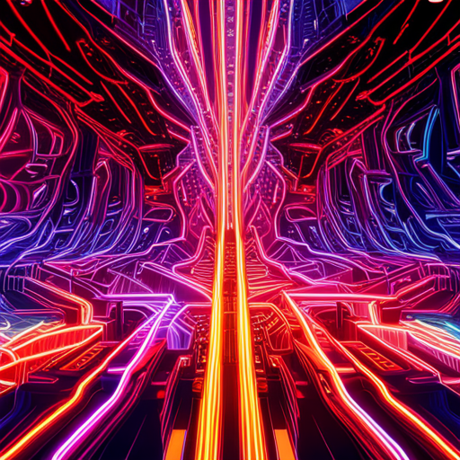 futuristic, artificial intelligence, cyborgs, neon lights, maximalism, technology, circuit boards, hyperrealism, bold colors, typographic design, glitch art