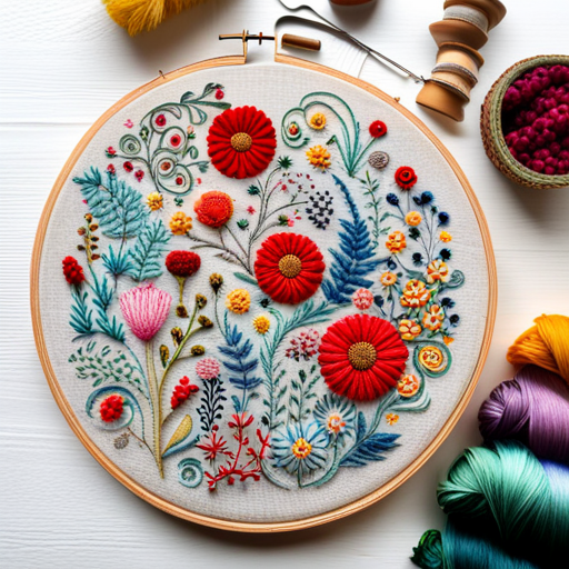 embroidery, pattern, wildflower, meadow, cross-stitch, delicate, intricate, floral, threadwork, handcrafted, textile, vintage, botanical, natural, plant, field, nature-inspired, stitched, needlework, colorful, traditional, handmade, stitches, craft, meandering, springs, blossoms