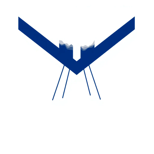 geometric design, lettermark logo, abstract composition, bold parallel strokes, V-shaped bridges, hierarchy levels, indigo blue, minimalistic vector art, flat design, clean lines, stark contrast, modern typography, precise angles, architectural influence, symmetry, spatial arrangement, contemporary aesthetics, visual hierarchy, white negative space, simplicity, structural balance