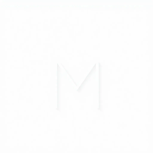 abstract letter M logo, parent node, child nodes, thin branching lines, tree hierarchy, indigo gradient, minimal vector design, white background, geometric abstraction, modernist influence, Bauhaus, clean lines, connection symbolism, hierarchical structure, conceptual design, negative space, visual balance, contemporary aesthetics