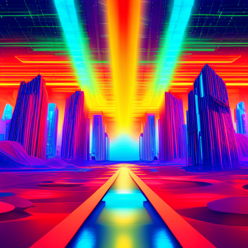 vibrant colors, geometric shapes, cyberpunk influences, surrealism, dynamic composition, futuristic aesthetic, neon lights, arcade games, digital glitches, generative art