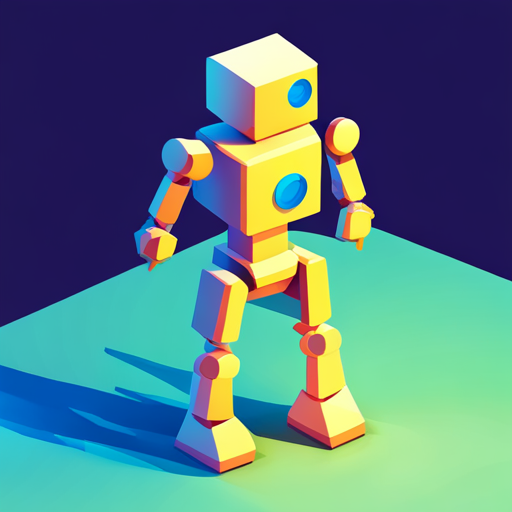 Isometric perspective, Plastic materials, Bot, App mascot, Geometric shapes, Vibrant colors