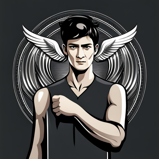 Vector art inspired by the mythological figure Hermes, featuring intricate geometric shapes and impeccable line quality