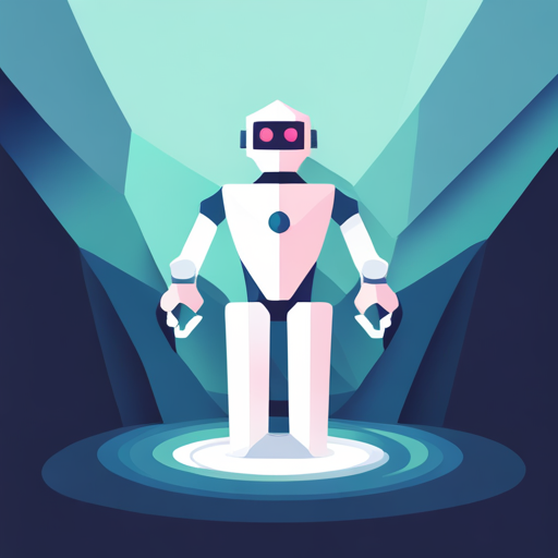 tiny robot, low poly, front-facing, abstract symbol, logo design, white background