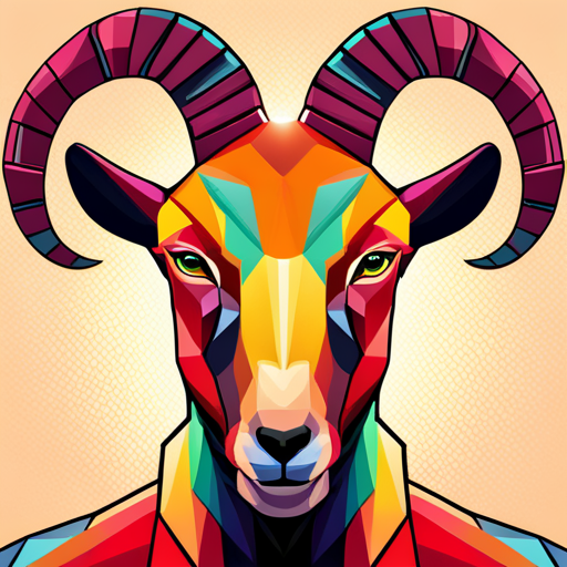 minimalist, geometric shapes, vibrant colors, vector graphics, mechanical, futuristic, robotics, animal, goat, glitch art, abstract, cyberpunk