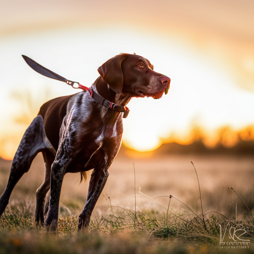 German Shorthair Pointer, Hunting Dogs, Nature, Outdoor Photography, Animal Behavior, Point, Prey Drive, Breeds, Wild Game, Bird Hunting, Scent, Tracking, Camouflaged, Agility, Trained, Field Trial, Energetic, Athletic, Muscular, Intelligent, Sporting Dogs, Gundogs, Game Birds, Bird Dogs, Canine, Hunting Equipment, Action Shots, Hunting Techniques, Wildlife, Hunting Season, Hunting Gear, Hunting Scenery, Stamina, Speed, Majestic, Natural Reserve, Golden Hour Light, Brown Coat, Rule of Thirds, Movement, Defocused Background, Green Tones, Yellow Tones, Texture, Spot Markings, High Level of Detail, Essence of the Breed