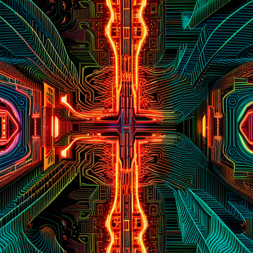 futuristic, artificial intelligence, data visualization, maximalism, generative art, technology, complex patterns, glitch art, cyberpunk, machine learning, wires and circuits, abstract expressionism