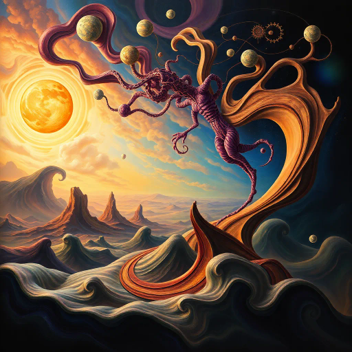 surreal exploration, anatomical abstraction, Salvador Dali, organic forms, intricate curves, fluid movement, dreamlike landscape, vibrant colors, soft textures, symbolic representation, transcendence, imaginative realms, juxtaposition, luminescent glow, ethereal atmosphere, visual metaphor, contemporary twist, boundary exploration, conceptual depth, existential themes, mythical inspiration, creative re-imagination