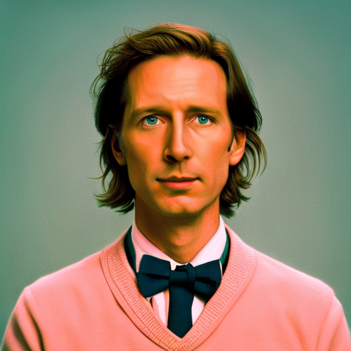 Wes Anderson, film director, quirky, whimsical, retro, pastel colors, symmetry, composition, futurism, artificial intelligence, love, loneliness, melancholy, nostalgia, technology, futuristic, vintage, retro-futurism, perspective, character development, visuals, storytelling