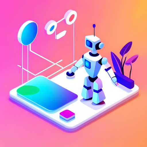 Isometric perspective, Plastic materials, Robot, Application, Geometric shapes, Vibrant colors, Sunglasses, White background