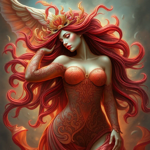 exaggerated dimensions, mythical allure, flowing curves, vibrant colors, soft lighting, baroque opulence, sensual expression, dynamic movement, mythical goddess, ethereal presence, surreal beauty, luminescent highlights, fantastical realms, intricate patterns, Da Vinci influence, Renaissance elegance, dreamlike essence, symbolic femininity, graceful contour, emotional depth, enchanting narrative