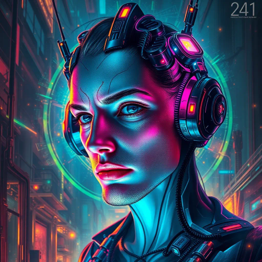 fantastical portrait, sci-fi elements, surrealism, intricate details, vibrant colors, dynamic lighting, futuristic setting, Jean Giraud inspiration, ethereal atmosphere, digital brushwork, hyper-realistic features, dramatic shadows, cyber enhancements, abstract background, emotional depth, reflective surfaces, asymmetrical composition, immersive scale, intricate textures, imaginative design, neon accents, symbolic representation