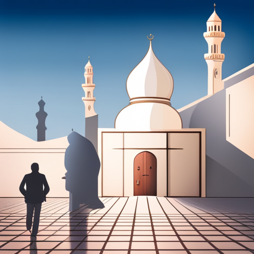 digital-art, masjid symbol, border and shadow, time 04:10, caption, walking distance, location