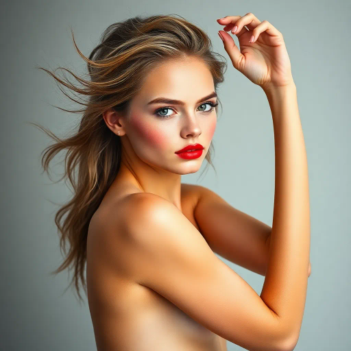 vibrant, youthful energy, ethereal beauty, dynamic composition, warm sunlight, contemporary art, bold contrasts, smooth textures, playful atmosphere, expressive forms, confident pose, colorful palette, innovative perspective, fluid motion, spirited essence, cultural diversity, striking presence, modern fashion influences, timeless elegance, radiant aura