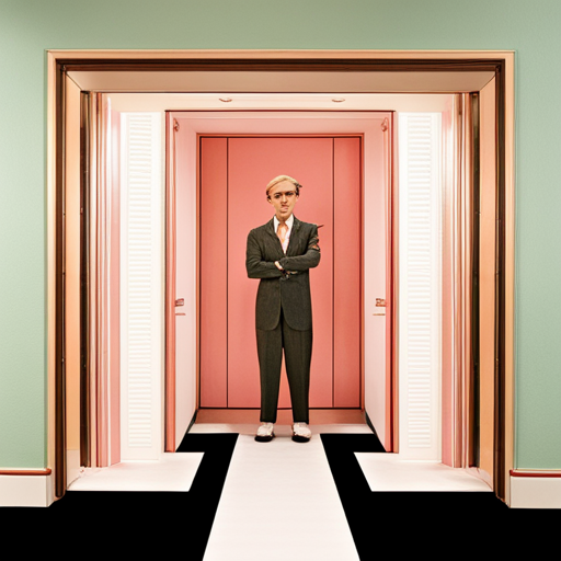 wes anderson, film director, quirky, symmetrical, pastel colors, vintage, intricately designed sets, playful, whimsical, dry humor, ensemble cast, retro, 1960s, unique character costumes, colorful props, intricate framing, angled camera shots, artistic composition, vintage typography, surrealism