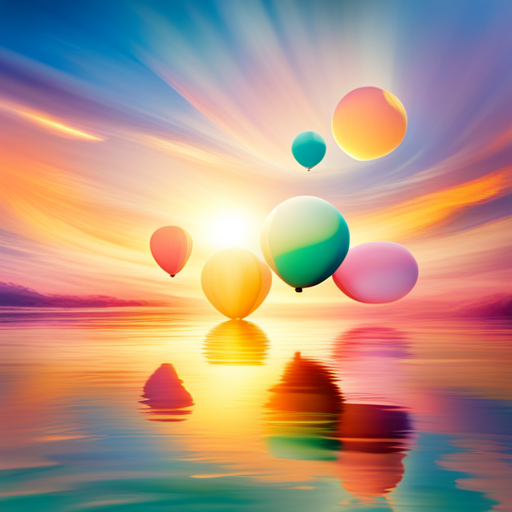 colorful balloons, floating in the sky, vibrant, joyful, celebration, party, whimsical, surreal, dreamlike, fantasy, fantasy-art, soft pastel colors, playful, cheerful, movement, organic shapes, transparent, light, shadows