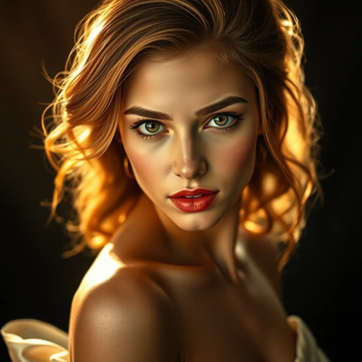 vibrant youth, alluring curves, radiant beauty, opulence, ethereal glow, contemporary allure, delicate elegance, Renaissance influence, chiaroscuro contrast, warm sunset hues, feminine grace, luxurious silk texture, enchanting gaze, sensuality, bold composition, sensual movement, modern aesthetic, beauty idealism, dynamic poses, Baroque opulence, mystical charm, captivating presence, intimate portrait, high detail, artistic celebration, confident expression, dramatic contrast, vivid realism, Michelangelo-inspired poses, athletic elegance, muscular definition, powerful femininity, shadow play, classical beauty, grace and poise, emotional depth, timeless allure, intricate details, enchanting atmosphere, emotional resonance, harmonious balance, evocative expression, visual opulence