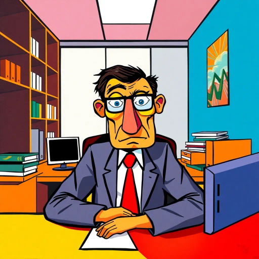 michael scott, geometric abstraction, vibrant colors, cubism, pablo picasso inspiration, bold lines, office setting, comedic expression, abstract shapes, modernist influence, angular forms, playful composition, humorous undertones, dynamic angles, surreal elements, contrasting textures, contemporary twist, character study, exaggerated proportions, artistic humor, satirical depiction