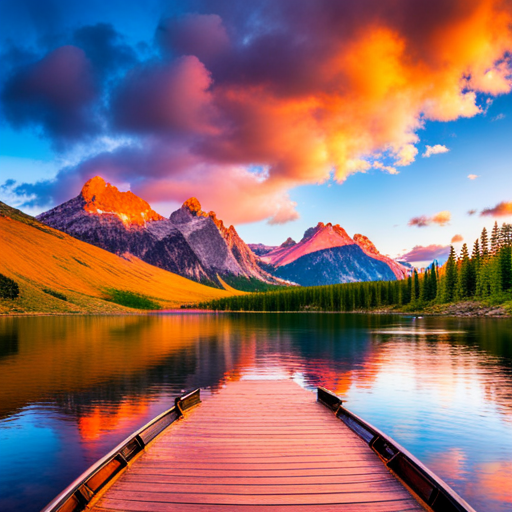 serene landscapes, vibrant colors, golden hour lighting, reflective waters, majestic mountains, lush forests, natural beauty, outdoor adventure, peaceful solitude, national parks, wilderness exploration, breathtaking vistas, tranquil lakes, scenic views, adventurous spirit, calm waters, tranquil atmosphere, remote destinations