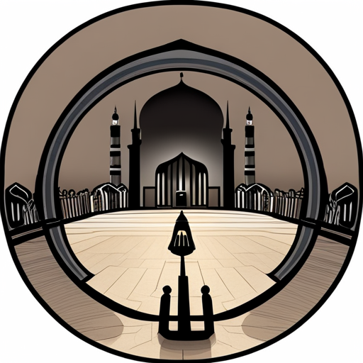 mosque, rounded border, border shadow, clock, time 04:10, caption, 7 minutes walking distance, location