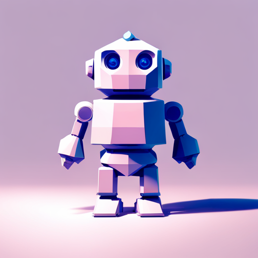 Tiny robot with front-facing perspective, featuring cute geometric shapes in a clean white digital-art background