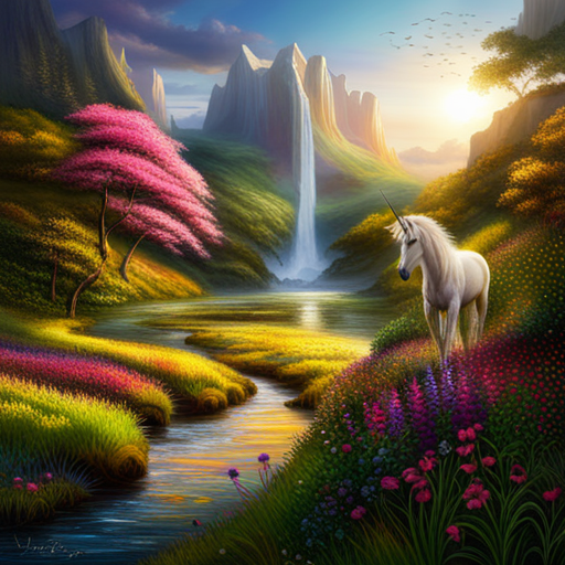 unicorn, flower, mythical creature, magical, enchanting, whimsical, vibrant colors, dreamlike, ethereal, fantasy world, fairy tale, majestic, horn, mane, graceful, mystical, surreal, mythical beast