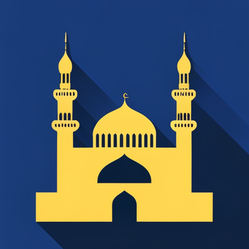 masjid symbol, rounded border, border shadow, 04:10 time, 7 minutes walking distance, app opening screen, location