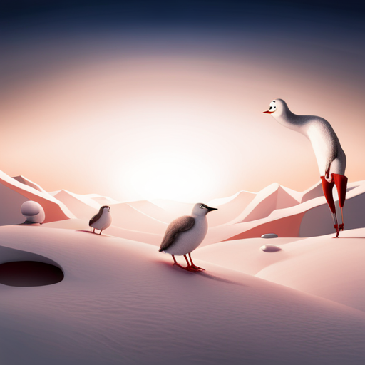 surrealism, winter, playful, graphical, Arctic waddle, animation, looping, sliding, comedy