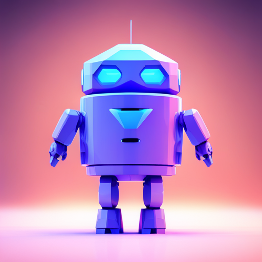 Minimalist, geometric, low-poly texture robot sculpture featuring cute and simple geometric shapes, highlighted by white space and light sources to evoke cuteness and simplicity. The composition emphasizes the texture of low-poly with a white background in a digital-art style.