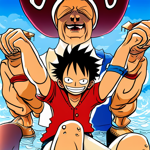 One Piece characters, vibrant colors, dynamic poses, action-packed scenes, epic battles, pirate adventure, intricate details, exaggerated proportions, comic book style, high energy, Shonen manga, emotional expressions, oceanic themes, devil fruits, straw hats, grand line, marine admirals, Yonko, character development, friendship, loyalty, dreams, determination, epic storytelling, large ensemble cast, mythical creatures, supernatural powers