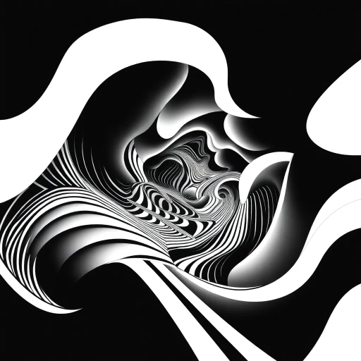 geometric shapes, intricate patterns, flowing lines, minimalist design, abstract expression, monochrome palette, dynamic movement, M.C. Escher influence, precise detailing, linear perspective, conceptual exploration, visual harmony, contour emphasis, spatial depth, contemporary influence, surreal geometry, optical illusion, mathematical artistry, avant-garde composition, abstract forms, pen and ink medium, black and white contrast, intersecting lines, detailed tessellation, fluid dynamics, rhythmic patterns, creative geometry, fine linework, subtle gradients, modern abstraction, artistic innovation, interlocking forms, infinite loops, Escherian landscapes, artistic paradox