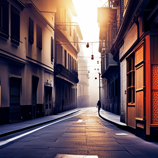 early-morning, walk, dinner, cityscape, urban, streetlights, shadows, night-time, dusk, evening, atmosphere, city, buildings, architecture, bustling, vibrant, nightlife