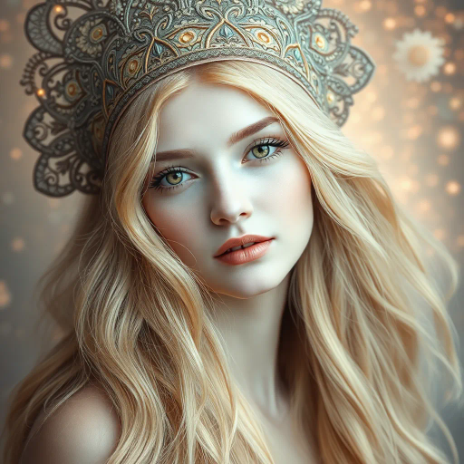 ethereal elegance, vivid colors, chiaroscuro lighting, inspired by Gustav Klimt, contemporary surrealism, intricate textures, flowing fabrics, dynamic composition, serene expression, symbolism in posture, modern renaissance influence, soft gradients, vibrant background, expressive brushwork, intimate portraiture, dreamlike atmosphere, cultural fusion, delicate line work, whimsical details, harmonious balance, abstract geometry, emotional depth, contemplative gaze, fluid motion