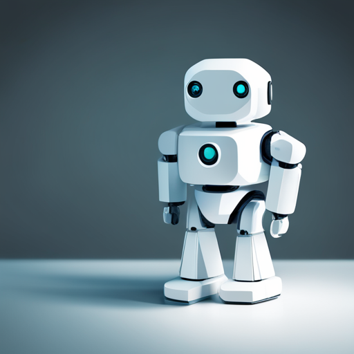 tiny robot, low polygon count, geometric shapes, front-facing, cute, minimalism, white background