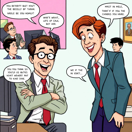 satirical workplace dynamics, humorous situations, colorful characters, Jim Halpert, Pam Beesly, mockumentary style, lively banter, office antics, playful tone, exaggerated expressions, narrative humor, corporate setting, vibrant palette, dynamic panels, exaggerated scenarios, comedic timing, slice of life, workplace comedy, Michael Scott, sitcom classic, Roy Lichtenstein influence, pop art aesthetic