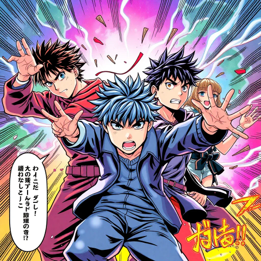 dynamic characters, intricate costumes, vibrant energy, vivid emotion, bold lines, expressive eyes, dramatic angles, energy bursts, vibrant colors, stylized action, cultural references, fantastical elements, modern storytelling, fluid motion, intense drama, character evolution, narrative depth, vibrant landscapes, animated world, stylistic exaggeration, Manga influences, deep shadows, contrasting tones, dynamic composition