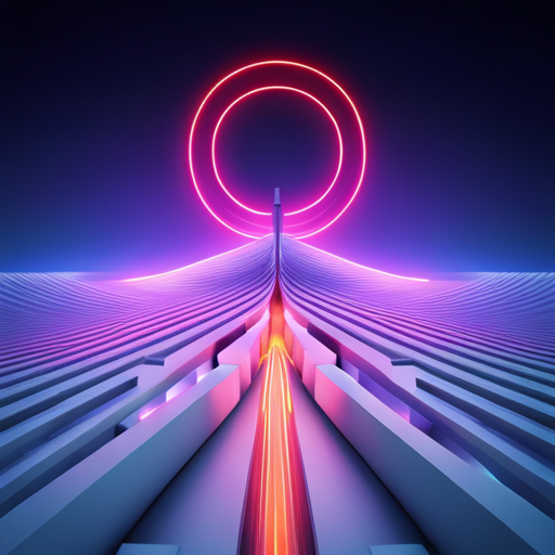 geometric shapes, abstract, antenna, signal waves, neon lights, futuristic, angular lines, minimalism, monochromatic, computer-generated