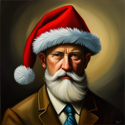 santa hat, brown background, oil painting, Brian Despain, behance contest winner, tonalism, hyper realism, speedpainting