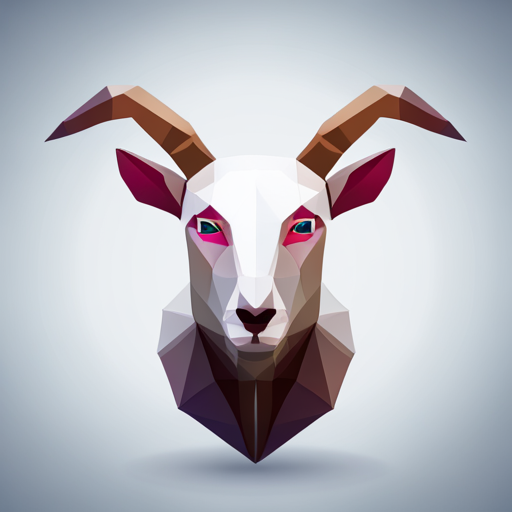 Abstract, vector, low-poly, small, goat, antlers, robot, white background, geometric shapes, minimalism, 3D modeling, angular, wireframe, low poly count, modern, robotic, mechanical, polygonal, fragmented