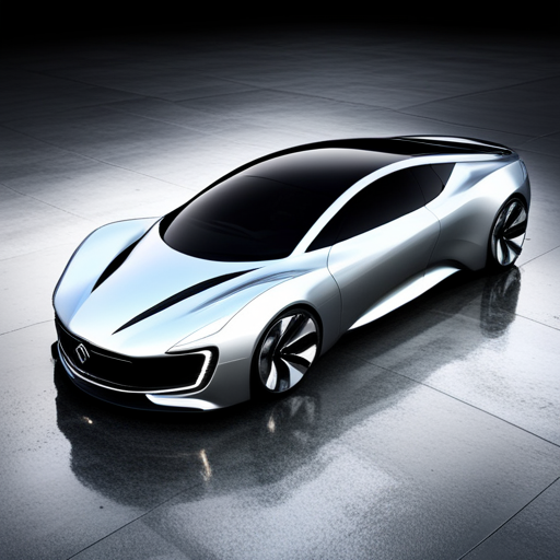 sleek, aerodynamic, futuristic, concept car, electric, autonomous, AI, cutting-edge, neon-lights, chrome, metallic, reflective surfaces, minimalist design