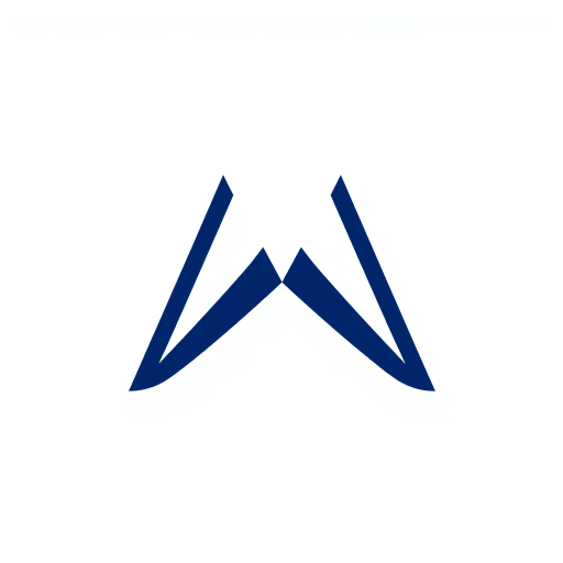 ultra minimalism, bold geometric design, clean lines, solid indigo color, #3D63DD, pure abstract letterform, modern vector aesthetics, white void background, symmetry, simplicity, mid-century modern influences, structural clarity, spatial balance, elegant composition, artistic reduction, iconic branding, visual harmony, shape exploration, vivid indigo contrast, negative space utilization, M letterform essence