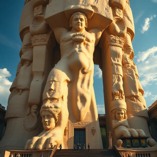 majestic, oversized, surreal, phallic monument, Michelangelo influence, heroic scale, exaggerated proportions, golden hues, intricate details, baroque textures, dramatic lighting, renaissance inspiration, mythological symbolism, gigantic presence, artistic expression, bold contours, sculptural elegance, powerful anatomy, artistic mastery, awe-inspiring form, fantastical interpretation, mythical landscapes, celestial ambiance, ethereal glow, immersive perspective, visionary artistry, timeless grandeur, allegorical depth