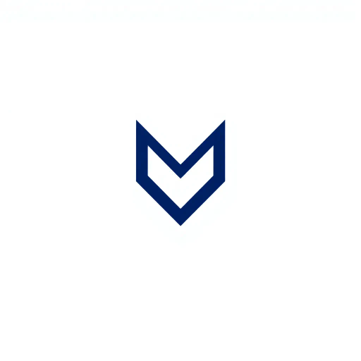 abstract M lettermark, geometric precision, two thick diagonal lines, sharp V convergence, bold solid indigo, minimal modern logo, geometric shapes, Bauhaus influence, dynamic symmetry, clean lines, minimalism, stark contrast, white background, conceptual simplicity, contemporary aesthetics, high-impact clarity